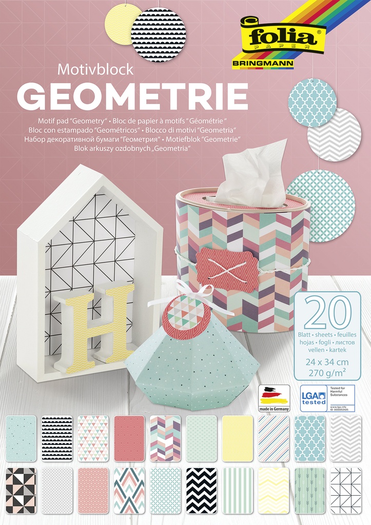 CARTON "GEOMETRIE", BLOC DE 20 FEUILLES ASS.* NOUVEAU