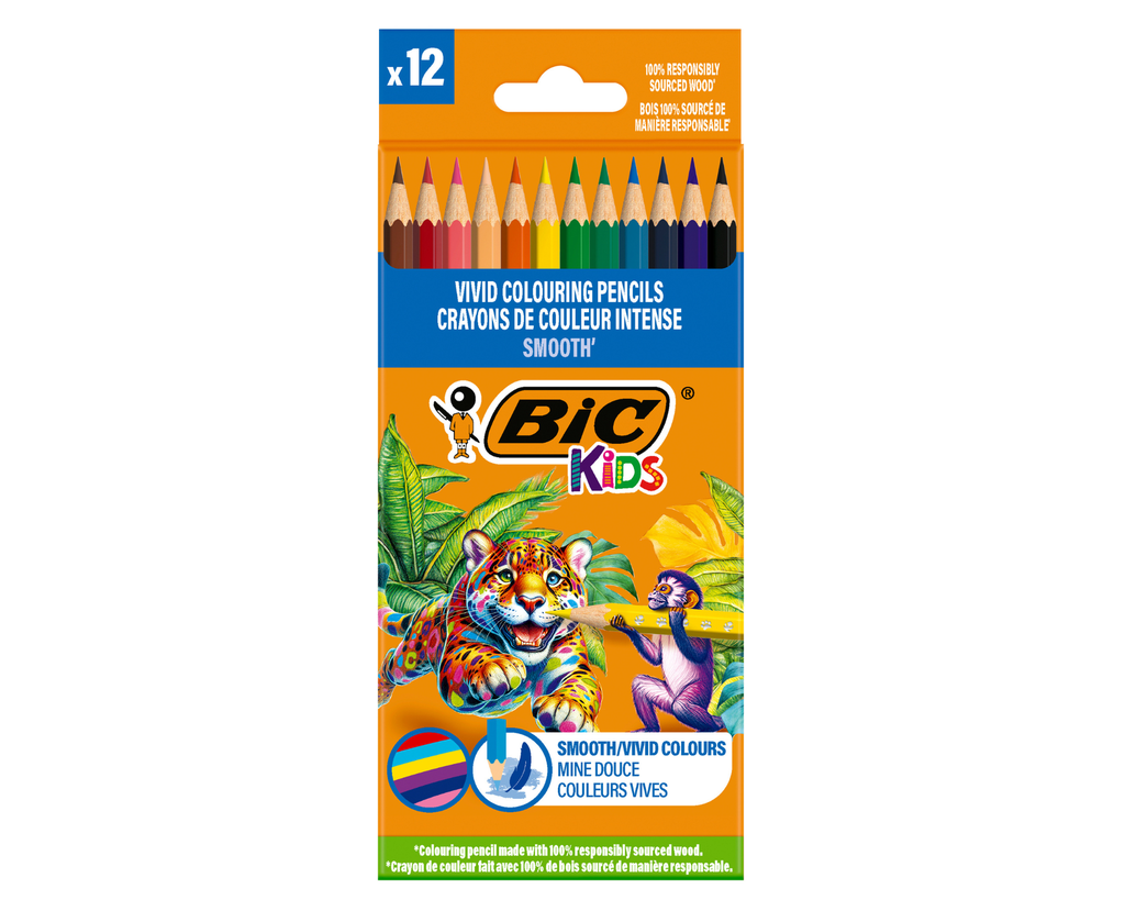 CRAYONS DE COULEUR BIC KIDS SMOOTH, ETUI DE 12
