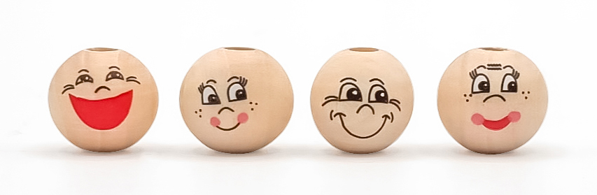 PERLES VISAGES EN BOIS, 8 PIÈCES