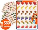 GOMMETTES ADHÉSIVES FRUITS ET LÉGUMES, 12 PLANCHES