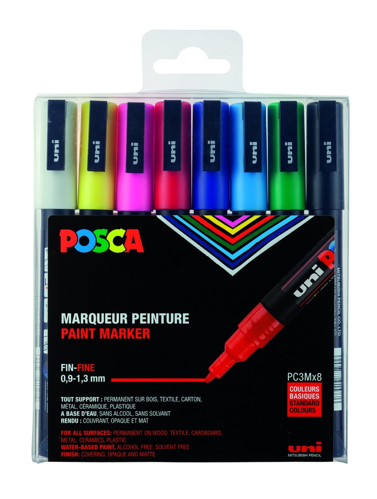 POSCA PC3M BASIC COLORS MARKERS, DOOS VAN 8