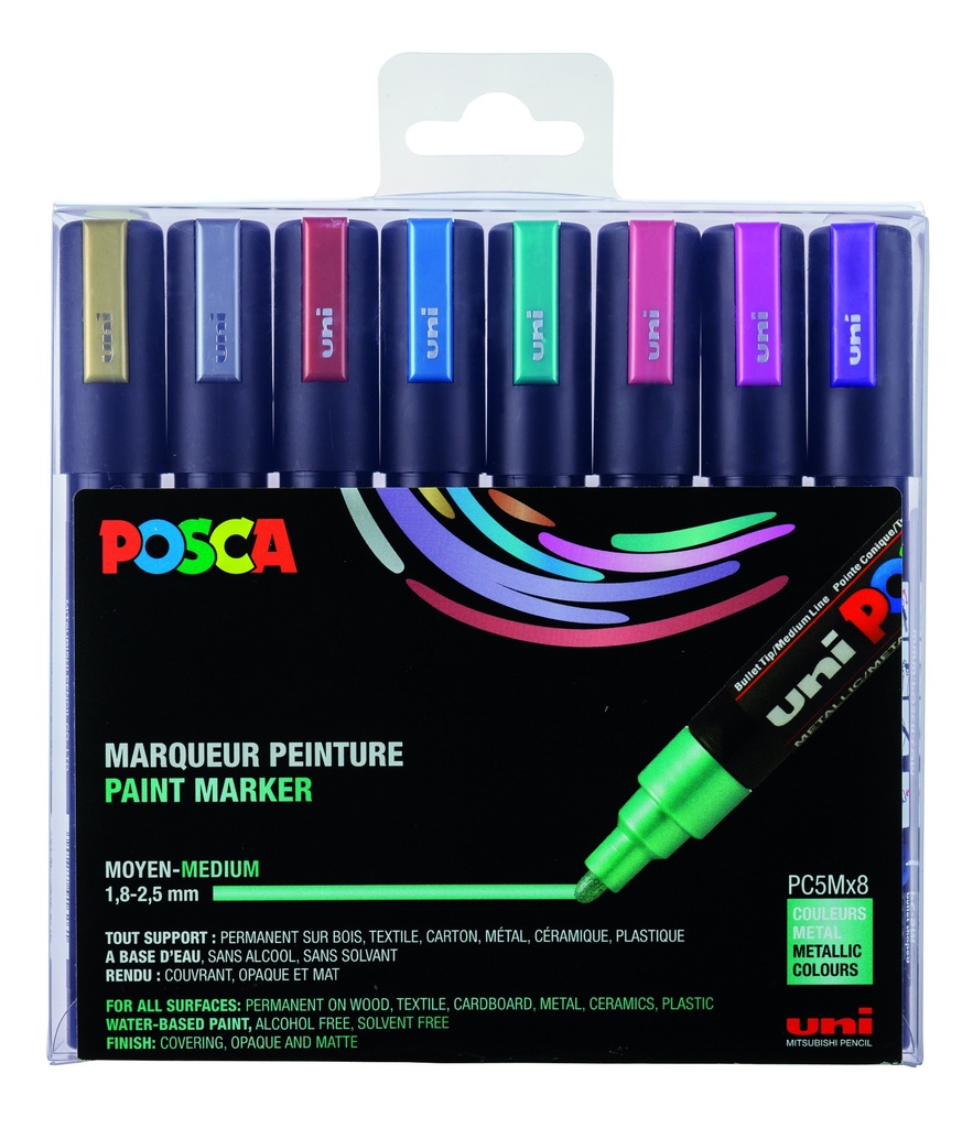 POSCA PC5M COLOR METAL MARKERS, BOX OF 8