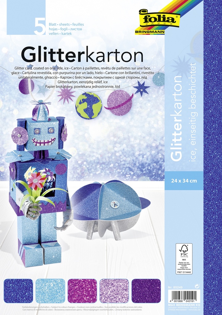 PAPIER GLITTER ICE 24X34CM, 5 FEUILLES