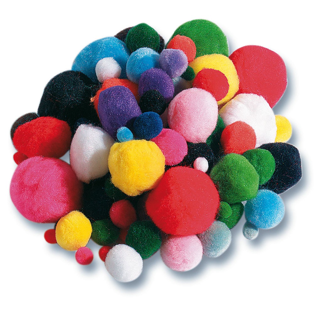 BRIGHT COLOURED POMPOMS, PACK OF 300