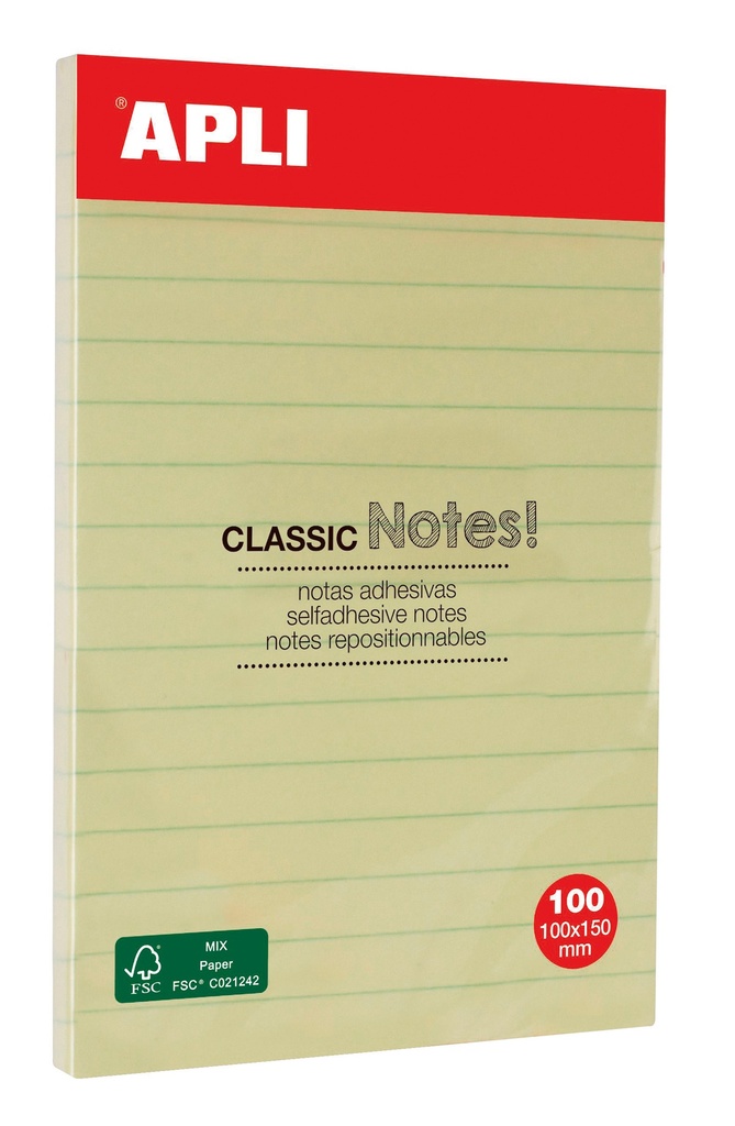 MEMO-NOTES LINE 10X15CM 100F GELB