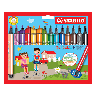 STABILO TRIO SCRIBBI MARKERS, BOX OF 14