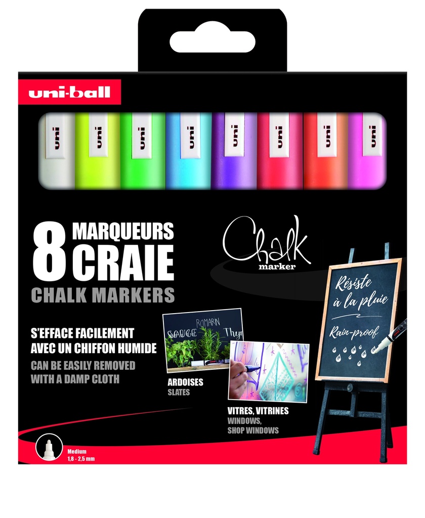 UNICHALK 2.5 KRIJTMARKER, ASSORTIMENT VAN 8