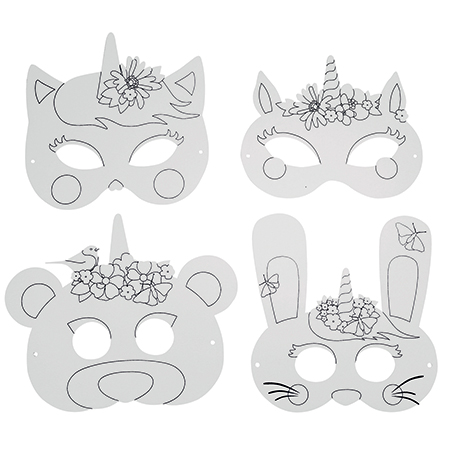 EENHOORNMASKERS, SET VAN 4