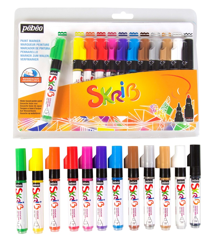 SKRIB GOUACHE-MARKERS, DOOS VAN 12