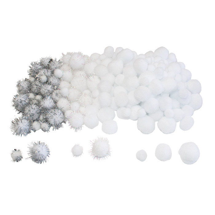 WEISSE POMPOMS, BEUTEL MIT 200 STÜCK