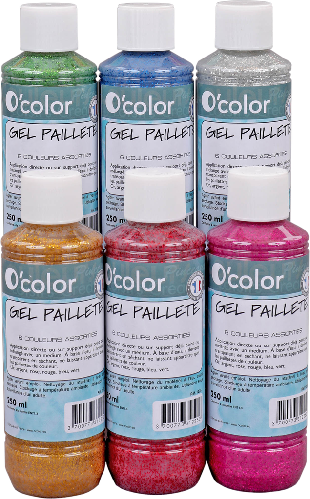 GEL PAILLETÉ O'COLOR ASS. DE 6X250CC