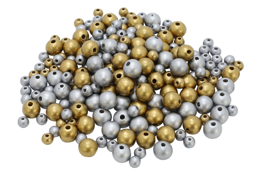 PERLES RONDES EN BOIS OR ET ARGENT, LE SEAU DE 600 PERLES