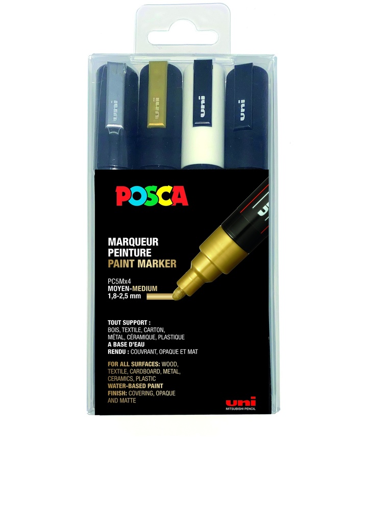 MARQUEURS POSCA PC5M COULEURS FESTIVES, ÉTUI DE 4