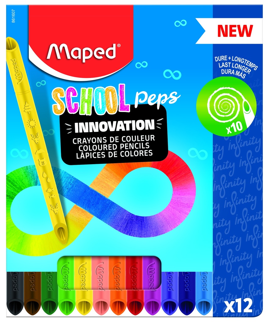 CRAYONS DE COULEUR SCHOOL PEP'S INFINITY, ÉTUI DE 12