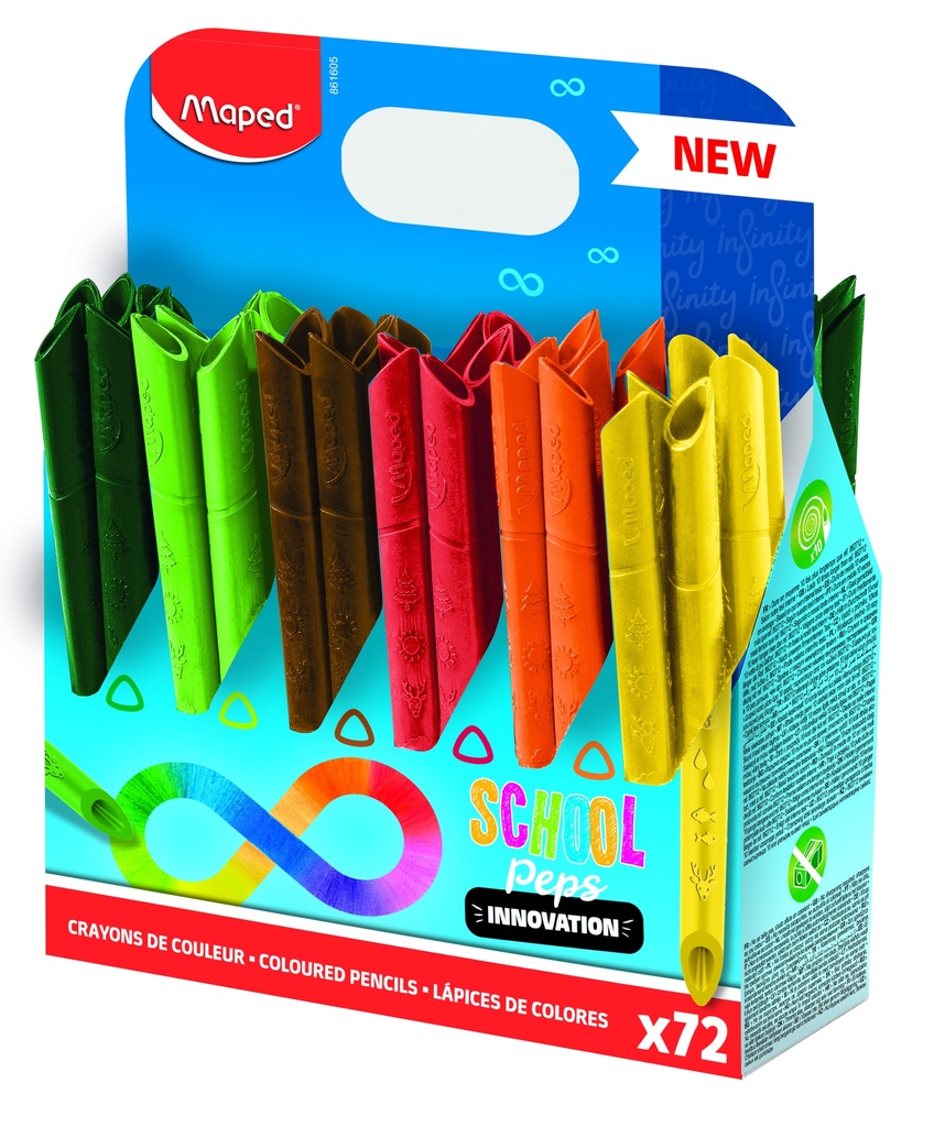 CRAYONS DE COULEUR SCHOOL PEP'S INFINITY, PRÉSENTOIR DE 72