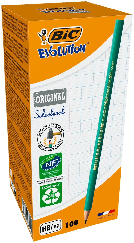 CRAYONS BIC ÉCO ÉVOLUTION, 100 PCS