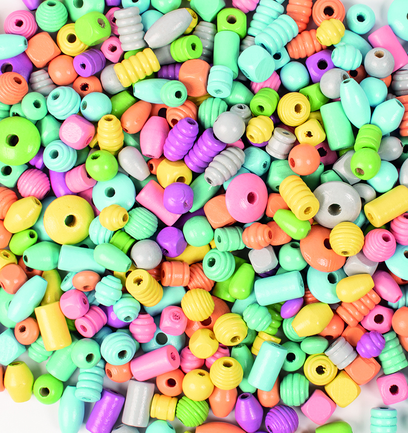 WOODEN BEADS, PASTEL COLORS, 500 GRS