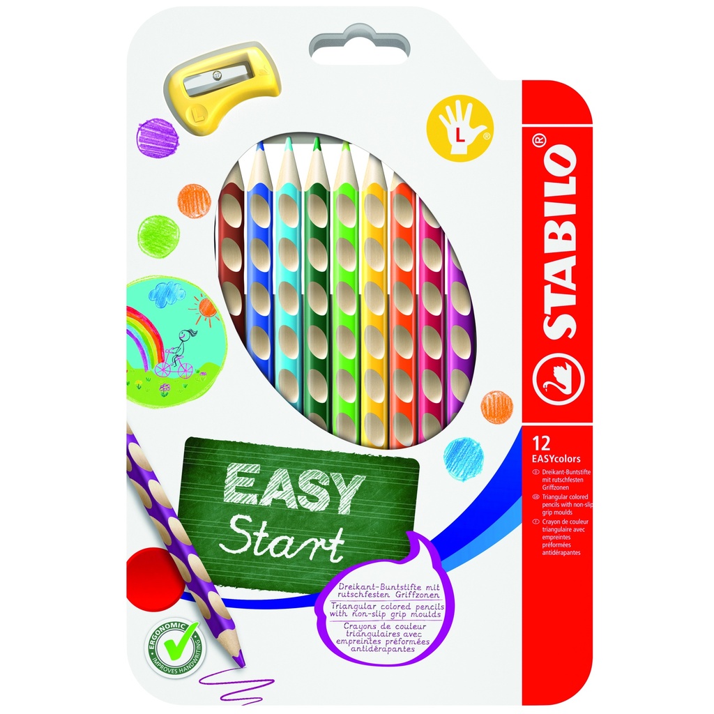 STABILO EASYCOLORS LEFT-HANDED, PACK OF 12 + 1 PENCIL SHARPENER