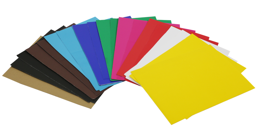 10 COLOURS ASSORTED CORRUGATED CARDBOARD - 25X35 CM, 20 POCKETS