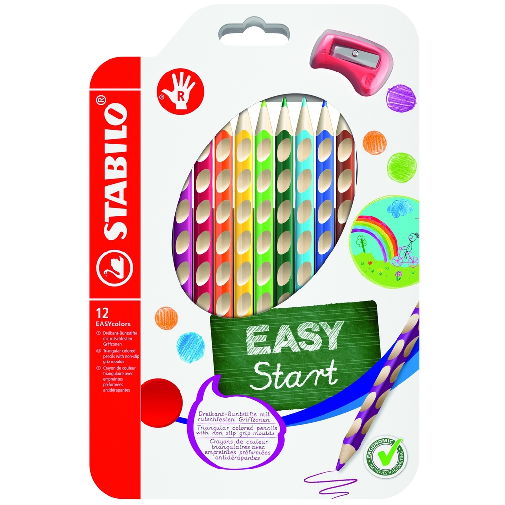 STABILO EASYCOLORS RECHTSHANDIG, Etui van 12 + 1 Puntenslijper