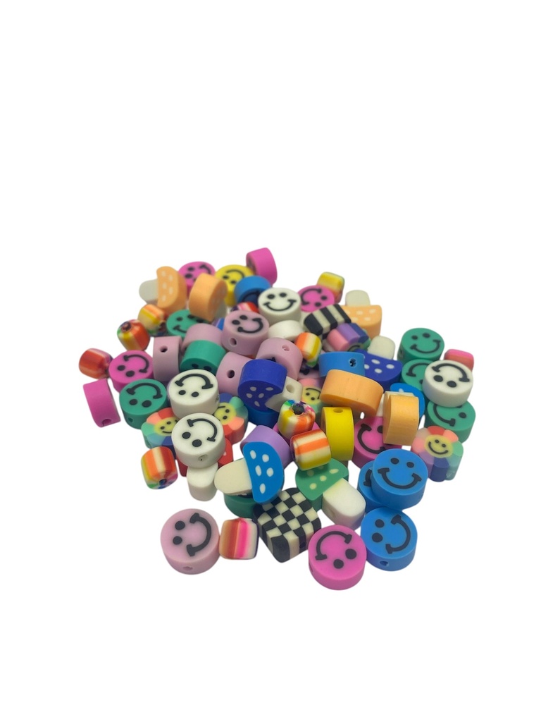 SMILEY POLYMER BEADS, 60 BEADS