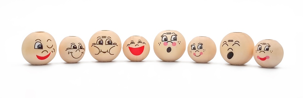 WOODEN FACE BEADS, 8 PIECES