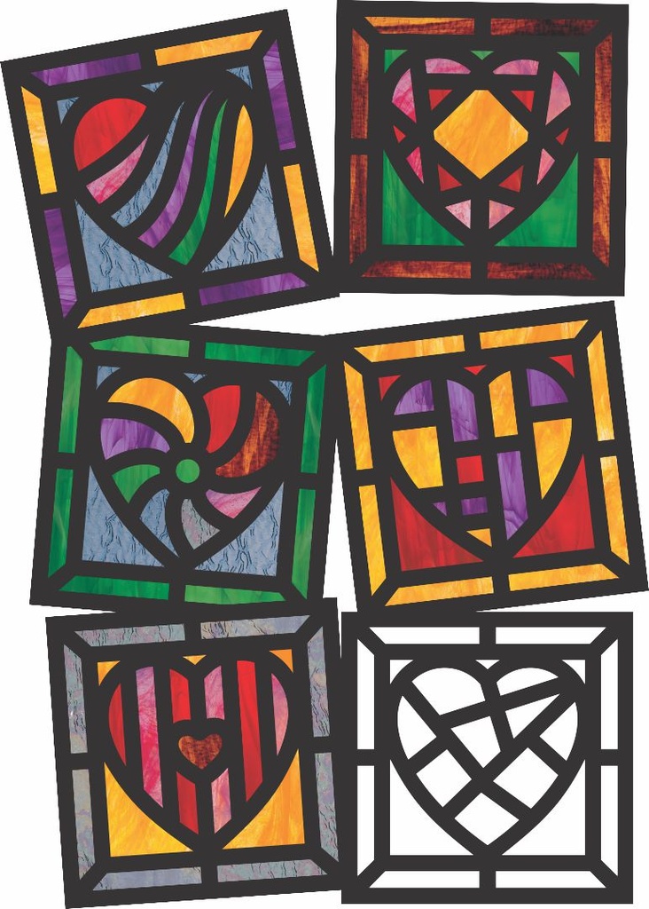 STAINED GLASS "HEARTS", SET OF 24