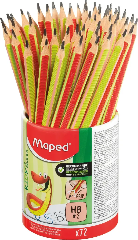 BLACK PENCILS WITH GRIP "KIDY LEARN MAPED", POT OF 72