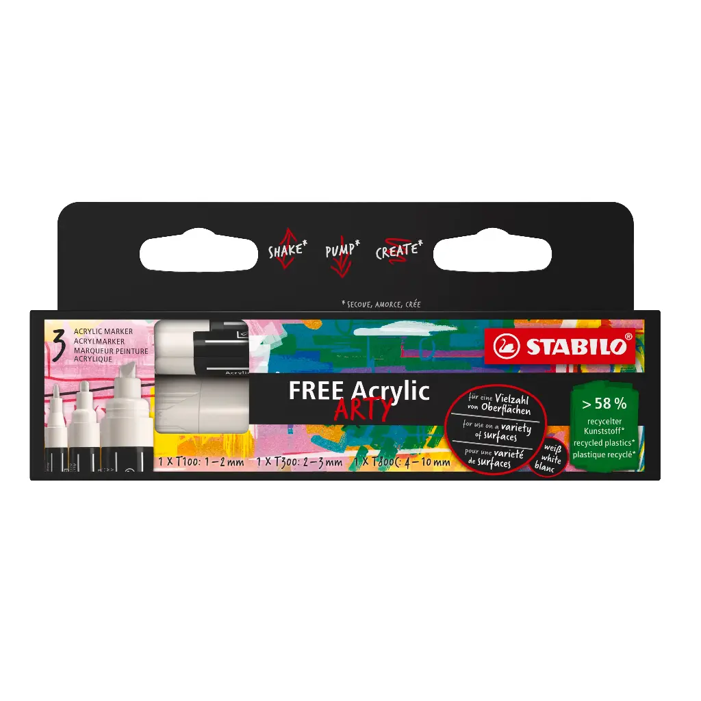 STABILO FREE ACRYL MIX WIT, SET VAN 3