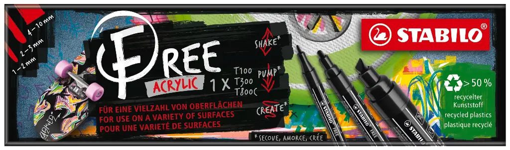STABILO FREE ACRYLIC MIX BLACK, SET OF 3