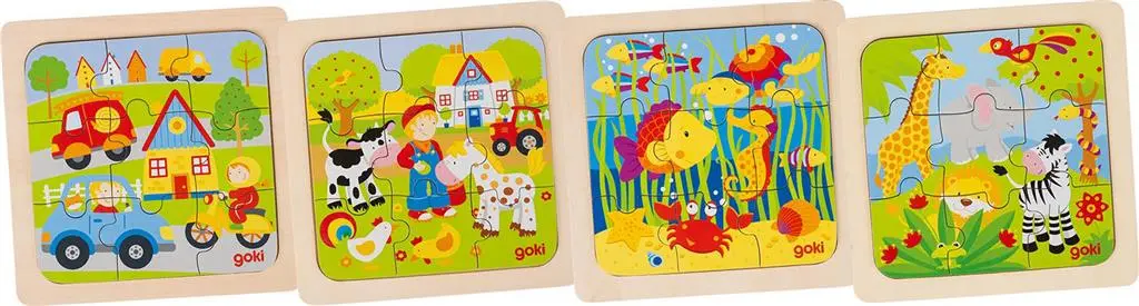 PUZZLES EN BOIS, LOT DE 4