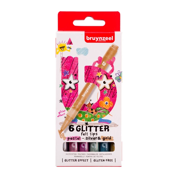 FEUTRES PAILLETÉS PASTEL BRUYNZEEL, ÉTUI DE 6