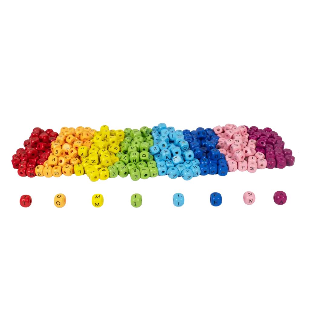 PERLES EN BOIS COLORÉES ALPHABET, 500 PIÈCES