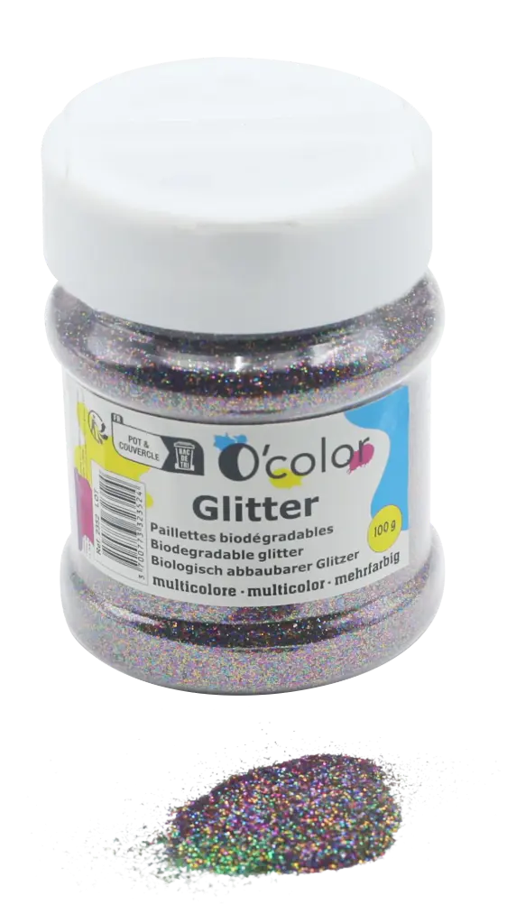 PAILLETTES BIODÉGRADABLES MULTICOLORE, POT DE 100GR