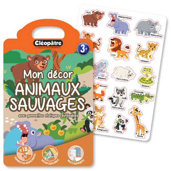 MON DÉCOR ANIMAUX SAUVAGES avec gommettes statiques réutilisables