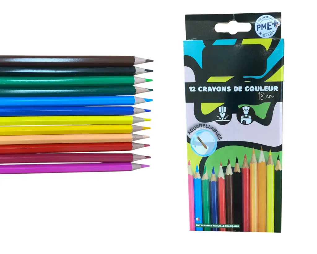 CRAYONS DE COULEUR AQUARELLABLES, ÉTUI DE 12
