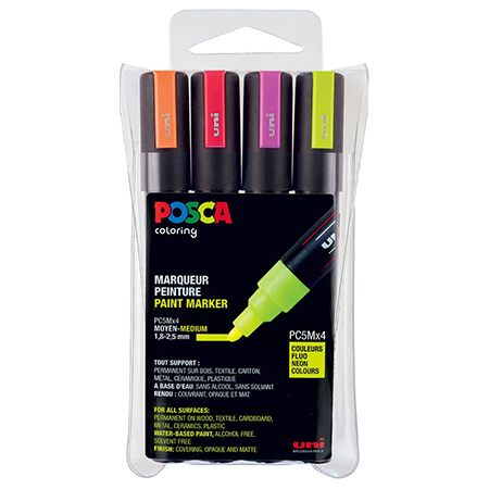 [53736F] POSCA PC5M FLUO-MARKER, BOX MIT 4 SORTIERT