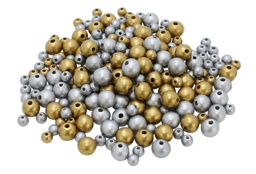 [8268] ROUND GOLD AND SILVER WOODEN BEADS, BUCKET OF 600 BEADS