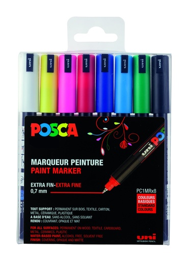 [53711] MARQUEURS POSCA PC1MR COULEURS BASIQUE, ÉTUI DE 8