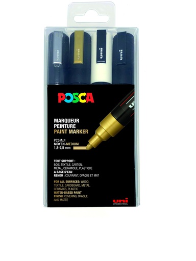 [537312] POSCA PC5M FEESTELIJKE KLEURENMARKERINGEN, DOOS VAN 4