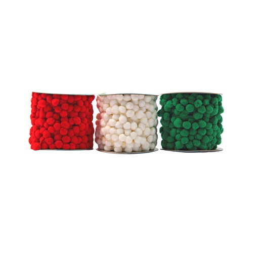 [827711] CHRISTMAS POMPOM RIBBONS, SET OF 3 ROLLS