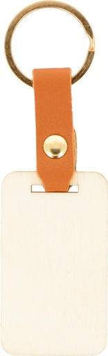 [80399] RECTANGULAR WOOD AND LEATHERETTE KEY RING