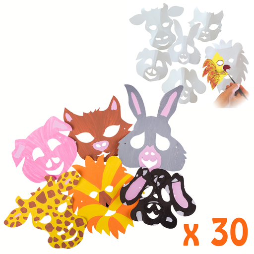 [81923] CARDBOARD ANIMAL MASKS, SET OF 30