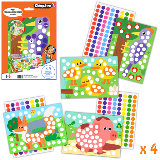 [82950] ATELIERS PRAIRIE DIEREN ZELFKLEVENDE STICKERS, SET VAN 4