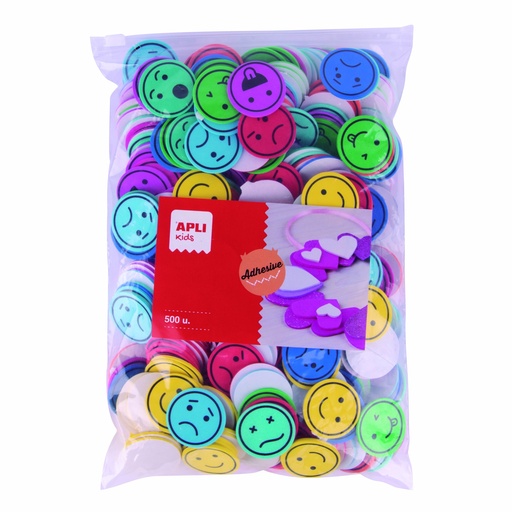 [821481] SMILEYS EN MOUSSE ADHÉSIVE COLORÉE, 500 PIÈCES