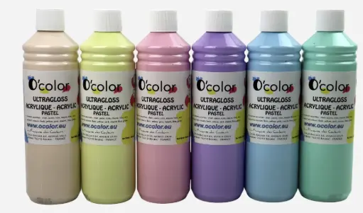 [5037] ACRYLIQUE PASTEL, LOT DE 6 FLACONS DE 500ML