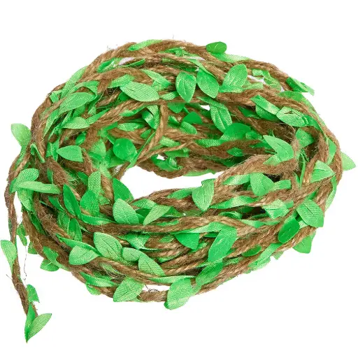 [83161] CORDELETTE EN JUTE "FEUILLES VERTES"