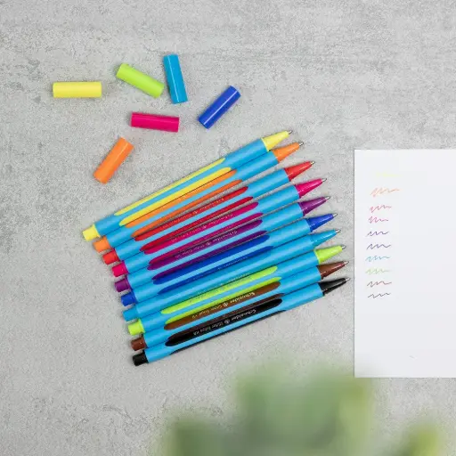 [5445] STYLO BILLE SCHNEIDER SLIDER EDGE, ÉTUI DE 8 ASS.