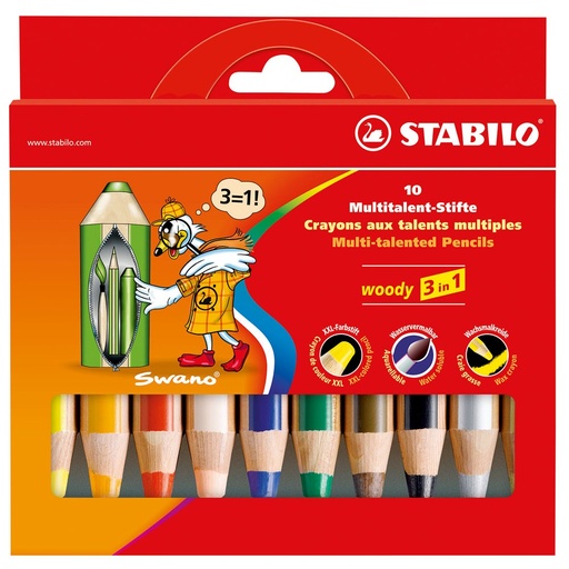 [5276] CRAYONS 3 EN 1 WOODY, ÉTUI DE 10