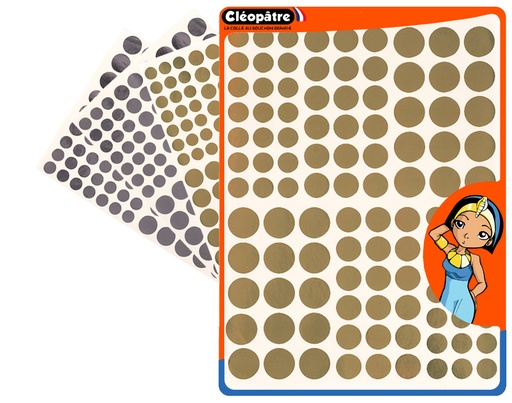 [82974] GOMMETTES ADHÉSIVES MÉTAL OR/AG RONDES, 8 PLANCHES